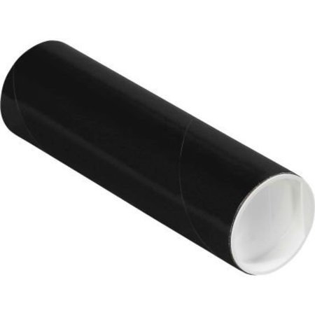 THE PACKAGING WHOLESALERS Colored Mailing Tubes With Caps, 2" Dia. x 6"L, 0.06" Thick, Black, 50/Pack P2006BL